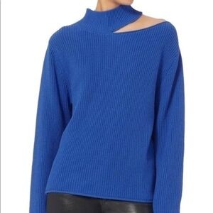 RtA Langley Lagoon Blue Cutout Cotton Turtleneck Sweater - Asymmetrical Knit Top
